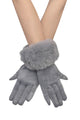 Faux Fur Trim Suede Touch Screen Gloves