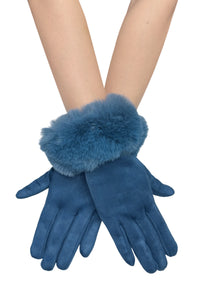 Faux Fur Trim Suede Touch Screen Gloves