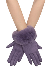 Faux Fur Trim Suede Touch Screen Gloves
