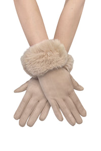 Faux Fur Trim Suede Touch Screen Gloves