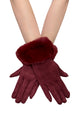 Faux Fur Trim Suede Touch Screen Gloves