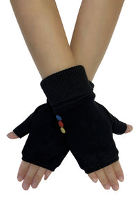 Elasticated Plain Button Fingerless Gloves