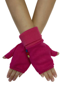Elasticated Plain Button Fingerless Gloves