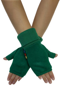 Elasticated Plain Button Fingerless Gloves