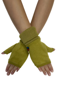 Elasticated Plain Button Fingerless Gloves