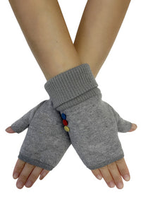 Elasticated Plain Button Fingerless Gloves