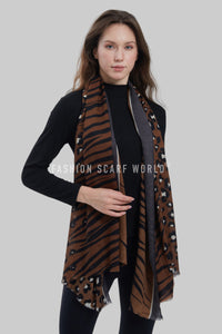 Wild Leopard And Zebra Print Frayed Scarf