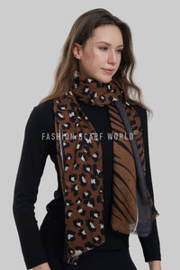 Wild Leopard And Zebra Print Frayed Scarf