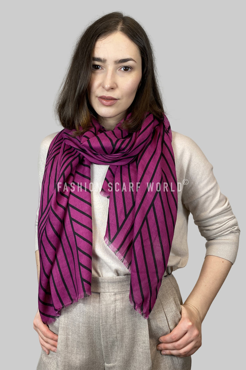 NEUTRAL SHADOW STRIPE FRINGE SCARF