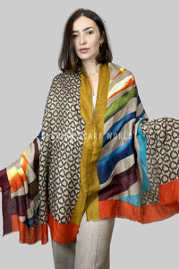 Marble Swirl And Chain Print Frayed Scarf
