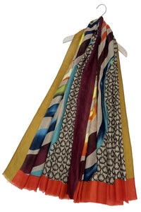 Marble Swirl And Chain Print Frayed Scarf