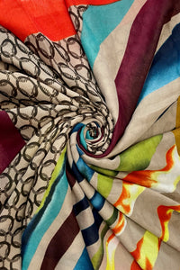 Marble Swirl And Chain Print Frayed Scarf