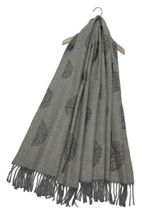 Tree Print Reversible Cotton Tassel Scarf