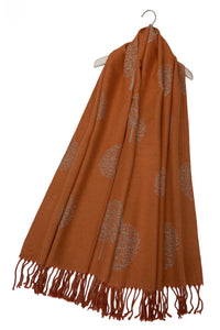 Tree Print Reversible Cotton Tassel Scarf