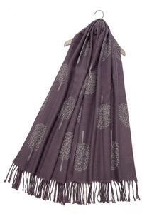 Tree Print Reversible Cotton Tassel Scarf