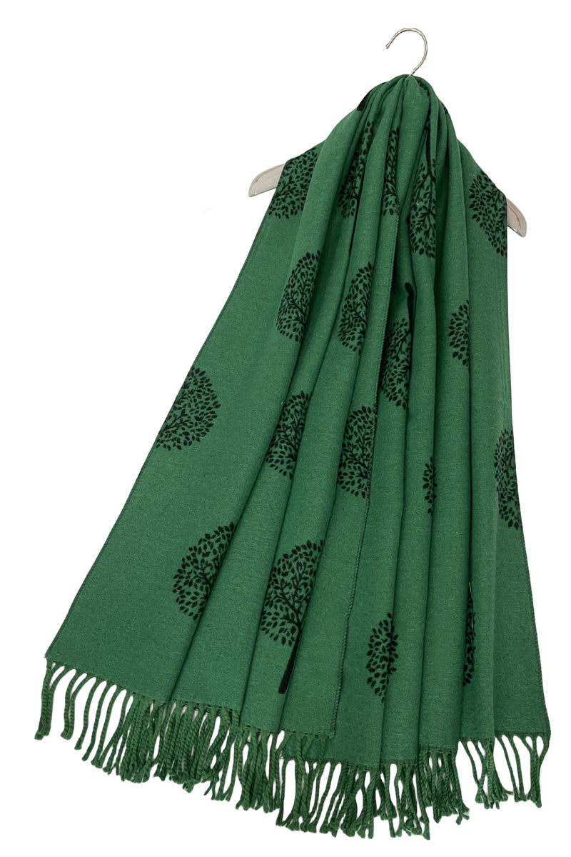 Tree Print Reversible Cotton Tassel Scarf– Fashion Scarf World