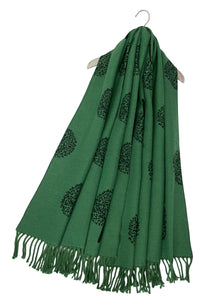 Tree Print Reversible Cotton Tassel Scarf