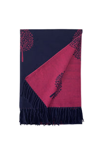 Tree Print Reversible Cotton Tassel Scarf