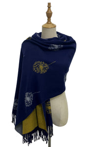 Dandelion Print With Reversible Stripe Tassel Scarf