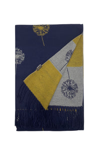 Dandelion Print With Reversible Stripe Tassel Scarf