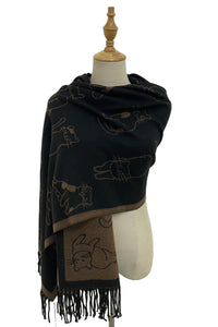 Cute Illustrated Cat Reversible Tassel Scarf