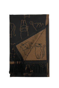 Cute Illustrated Cat Reversible Tassel Scarf