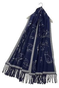 Cute Illustrated Cat Reversible Tassel Scarf