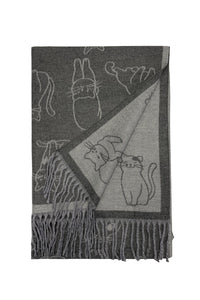 Cute Illustrated Cat Reversible Tassel Scarf