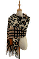 Leopard Print & Check Tassel Scarf