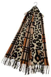 Leopard Print & Check Tassel Scarf