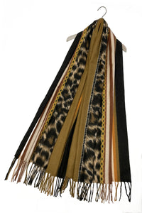 Leopard Print & Stripe Tassel Scarf