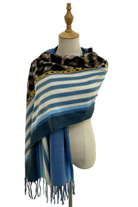 Leopard Print & Stripe Tassel Scarf