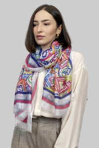 80s Inspired Graphic Pattern Frayed Scarf