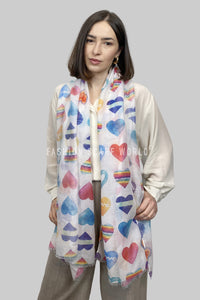 Colourful Pride Love Heart Print Frayed Scarf