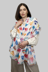 Colourful Pride Love Heart Print Frayed Scarf
