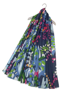 Mosaic Effect Floral Print Frayed Scarf