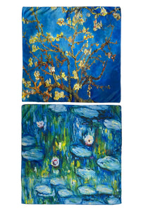 Monet Water Lillies And Van Gogh Almond Blossom Reversible Silk Square Scarf