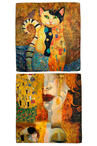 Cat Klimt Impressionist Reversible Patchwork Silk Square Scarf