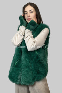 Plain Faux Fur Diamond Gilet Jacket