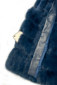 Plain Faux Fur Stripe Hooded Gilet Jacket