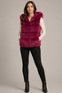 Plain Faux Fur Stripe Hooded Gilet Jacket
