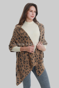 Leopard Print Metallic Thread Knitted Wool Scarf