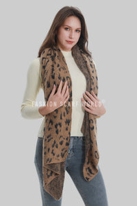 Leopard Print Metallic Thread Knitted Wool Scarf