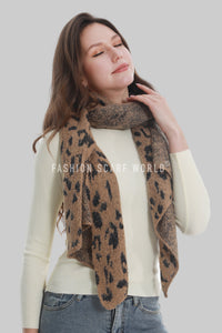 Leopard Print Metallic Thread Knitted Wool Scarf