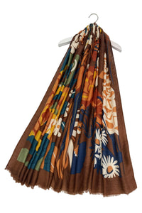 Bold Mixed Floral Print Frayed Scarf