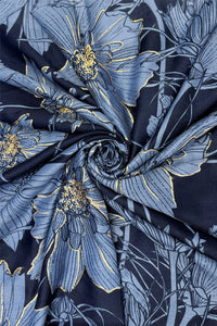 Gold Foiled Botanical Flower Print Frayed Scarf