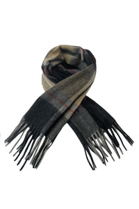 Large Check Print Wool Tassel Scarf