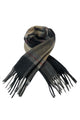 Large Check Print Wool Tassel Scarf