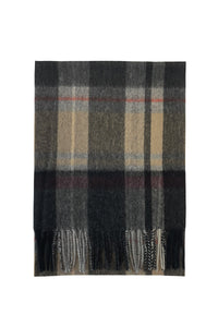 Large Check Print Wool Tassel Scarf