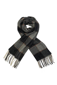 Houndstooth And Stripe Check Wool Tassel Scarf